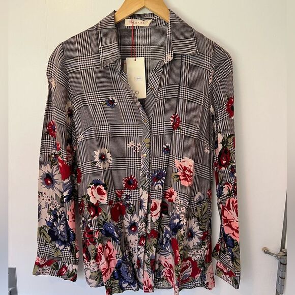 Solitaire Tops - Solitaire Floral and Houndstooth Blouse